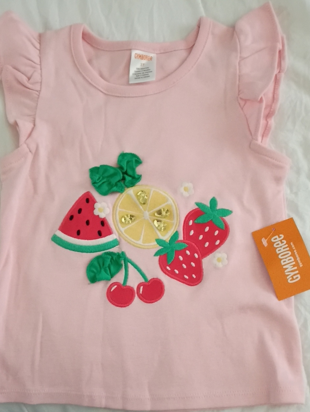 Gymboree Light Pink Fruit Appliqué Tank Top with Ruffles